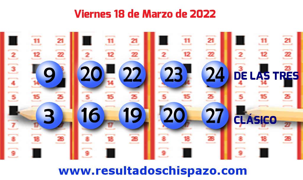 Resultados Chispazo Clásico de hoy Viernes Boleto del Chispazo Clásico de hoy 2022-03-18.