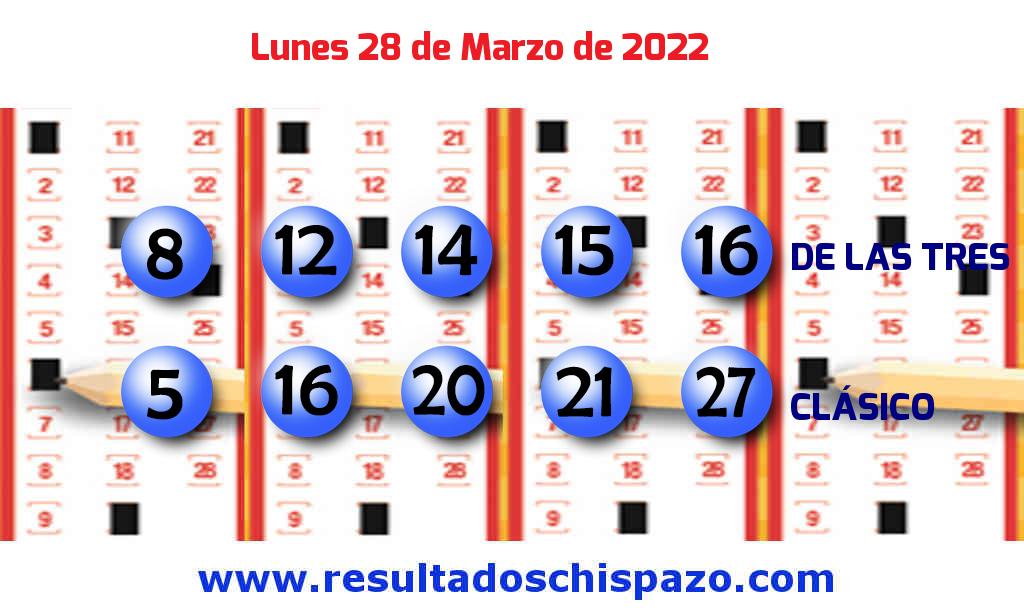 Resultados Chispazo Clásico de hoy Lunes Boleto del Chispazo Clásico de hoy 2022-03-28.