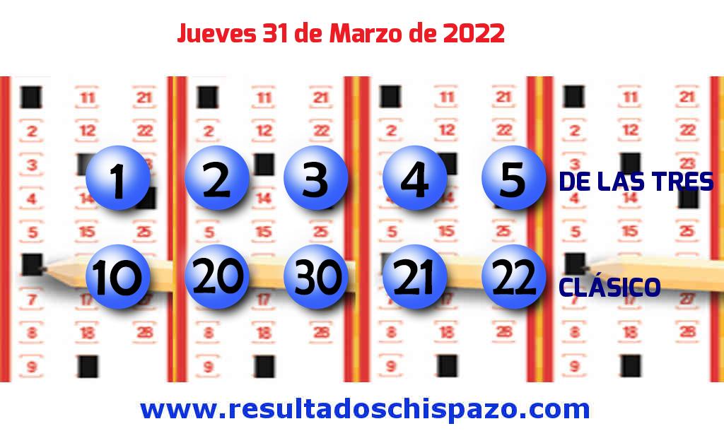 Resultados Chispazo Clásico de hoy Jueves Boleto del Chispazo Clásico de hoy 2022-03-31.