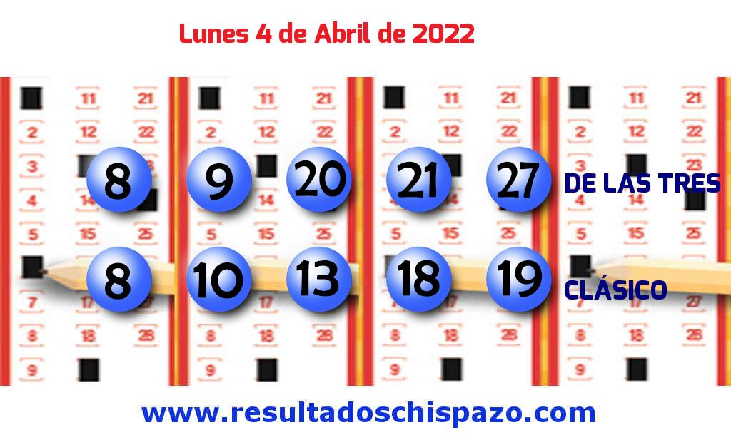 Resultados Chispazo Clásico de hoy Lunes Boleto del Chispazo Clásico de hoy 2022-04-04.