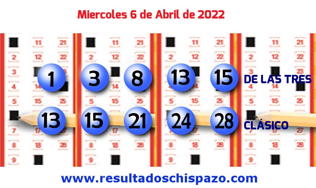 Resultados Chispazo Clásico de hoy Miércoles Boleto del Chispazo Clásico de hoy 2022-04-06.