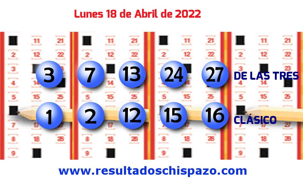 Resultados Chispazo Clásico de hoy Lunes Boleto del Chispazo Clásico de hoy 2022-04-18.