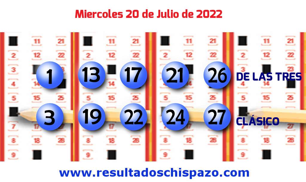 Resultados Chispazo Clásico de hoy Miércoles Boleto del Chispazo Clásico de hoy 2022-07-20.