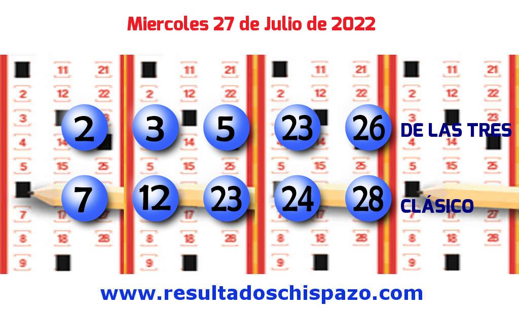 Resultados Chispazo Clásico de hoy Miércoles Boleto del Chispazo Clásico de hoy 2022-07-27.