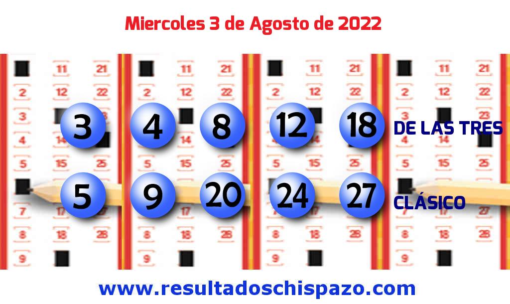 Resultados Chispazo Clásico de hoy Miércoles Boleto del Chispazo Clásico de hoy 2022-08-03.