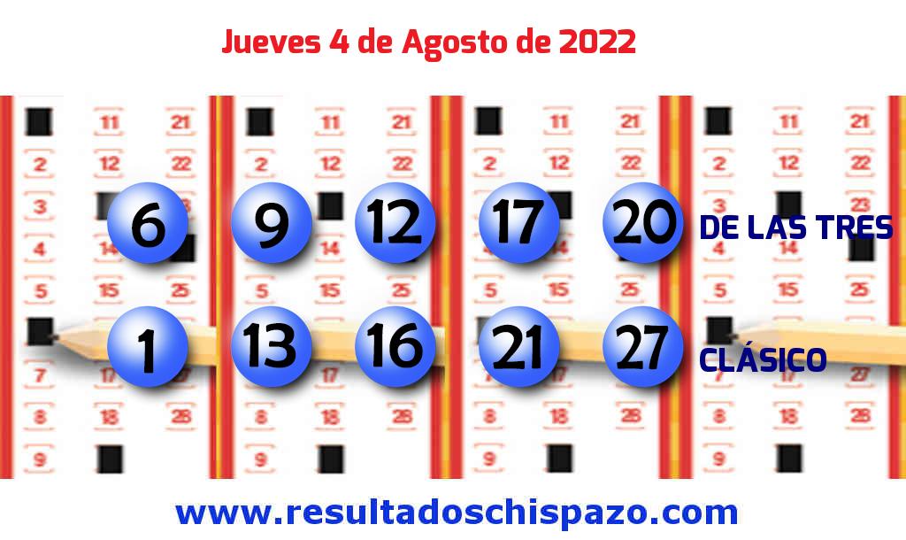 Resultados Chispazo Clásico de hoy Jueves Boleto del Chispazo Clásico de hoy 2022-08-04.
