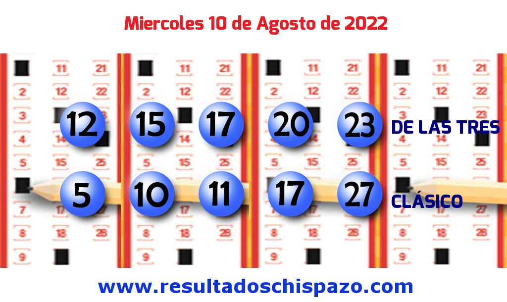 Resultados Chispazo Clásico de hoy Miércoles Boleto del Chispazo Clásico de hoy 2022-08-10.