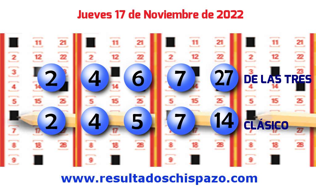 Resultados Chispazo Clásico de hoy Jueves Boleto del Chispazo Clásico de hoy 2022-11-17.
