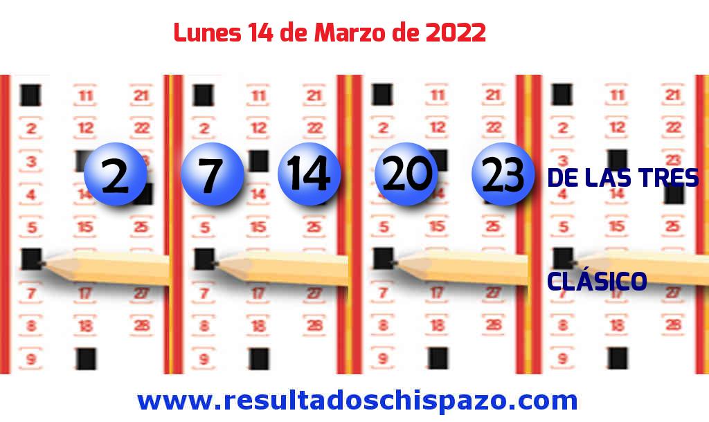 Resultados Chispazo de las 3 de hoy Lunes Boleto del Chispazo de las 3 de hoy 2022-03-14.