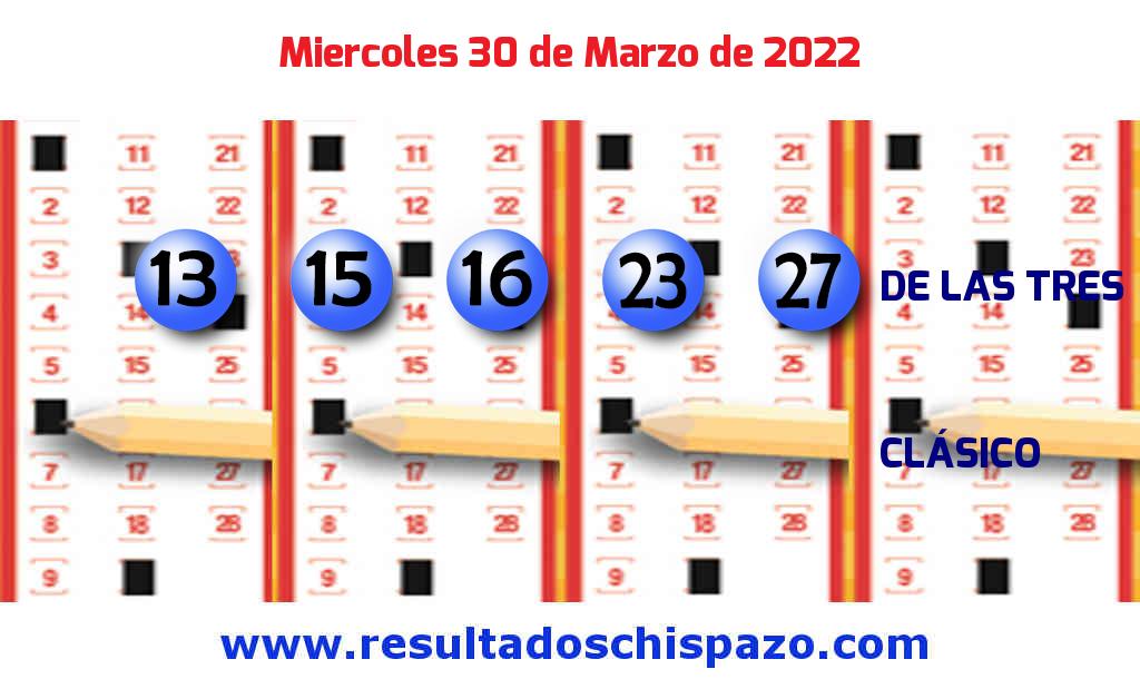 Resultados Chispazo de las 3 de hoy Miércoles Boleto del Chispazo de las 3 de hoy 2022-03-30.