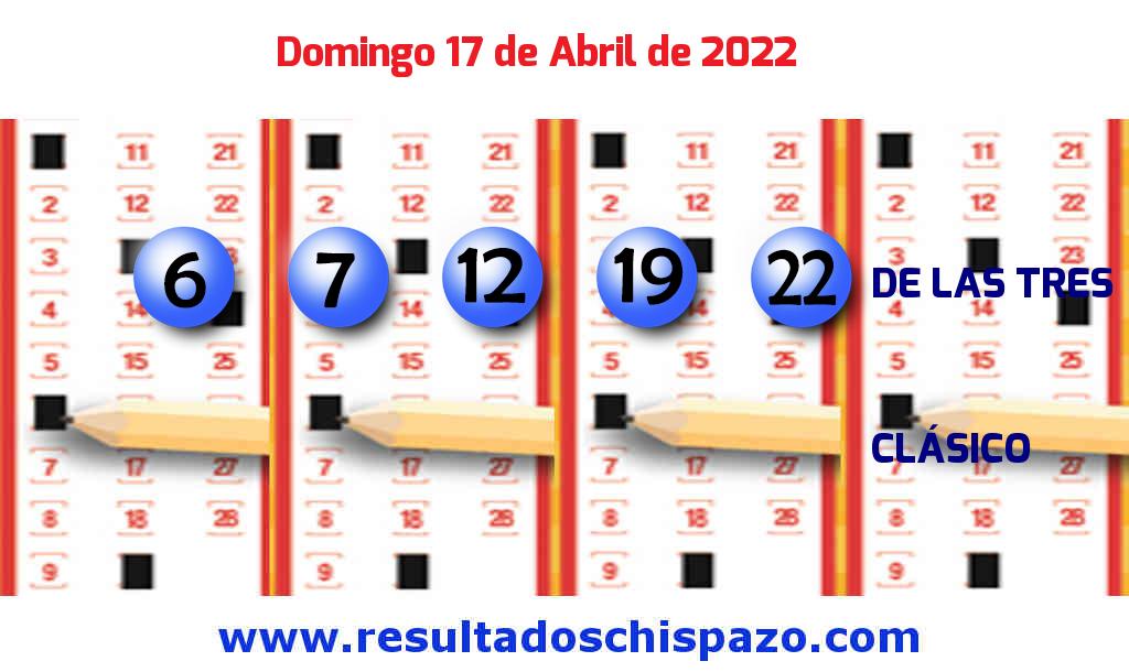 Resultados Chispazo de las 3 de hoy Domingo Boleto del Chispazo de las 3 de hoy 2022-04-17.