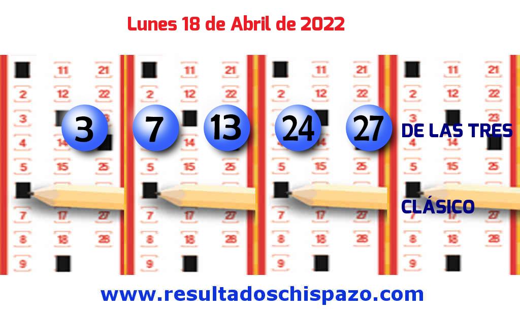 Resultados Chispazo de las 3 de hoy Lunes Boleto del Chispazo de las 3 de hoy 2022-04-18.