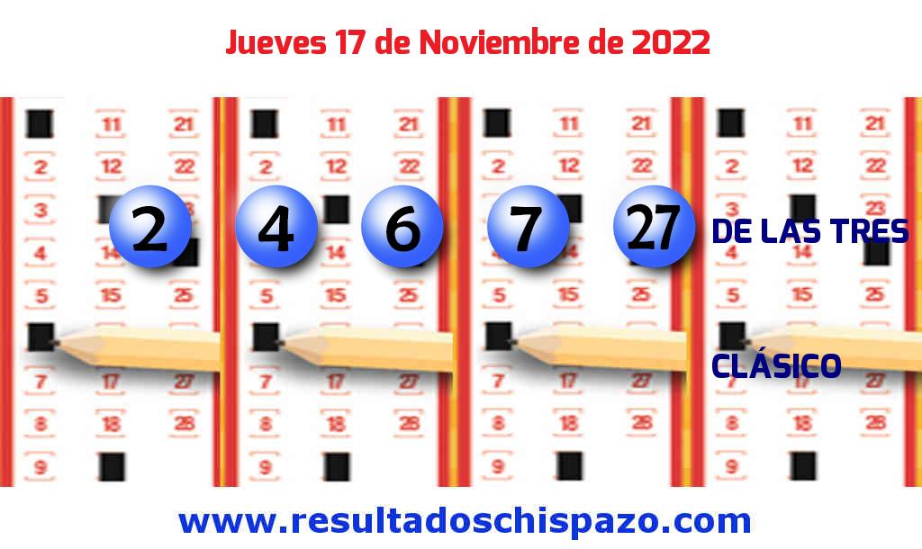 Resultados Chispazo de las 3 de hoy Jueves Boleto del Chispazo de las 3 de hoy 2022-11-17.