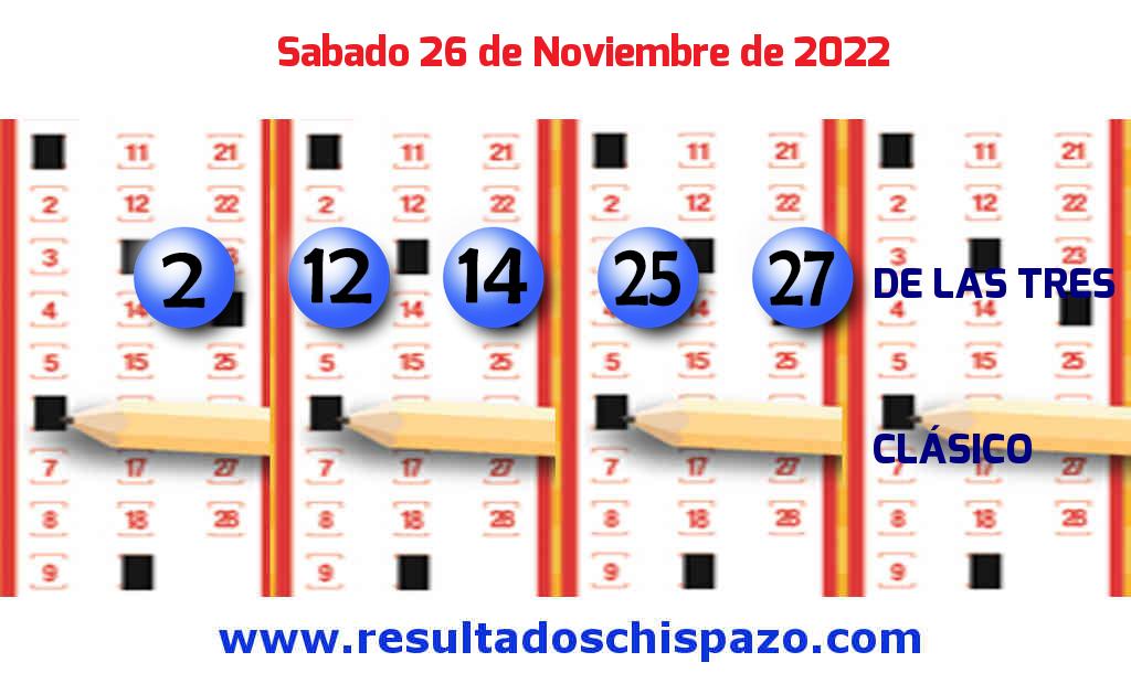 Resultados Chispazo de las 3 de hoy Sábado Boleto del Chispazo de las 3 de hoy 2022-11-26.