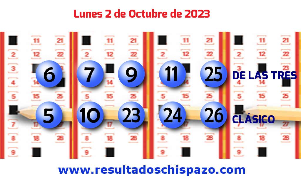 Resultados Chispazo Clásico de hoy Lunes Boleto del Chispazo Clásico de hoy 2023-10-02.