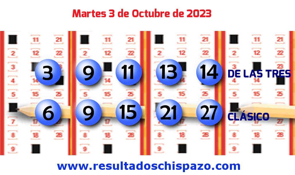 Resultados Chispazo Clásico de hoy Martes Boleto del Chispazo Clásico de hoy 2023-10-03.