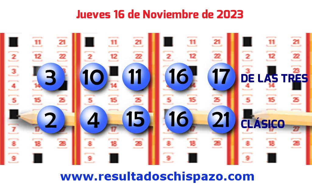 Resultados Chispazo Clásico de hoy Jueves Boleto del Chispazo Clásico de hoy 2023-11-16.