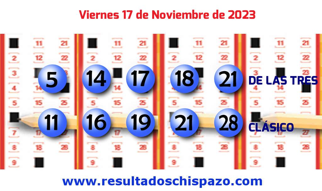Resultados Chispazo Clásico de hoy Viernes Boleto del Chispazo Clásico de hoy 2023-11-17.