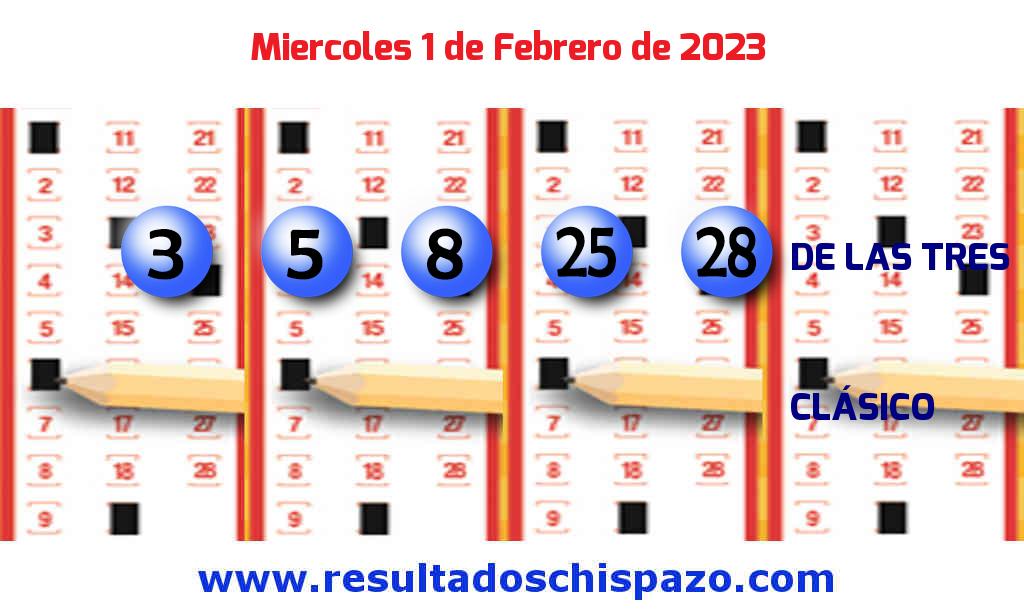 Resultados Chispazo de las 3 de hoy Miércoles Boleto del Chispazo de las 3 de hoy 2023-02-01.