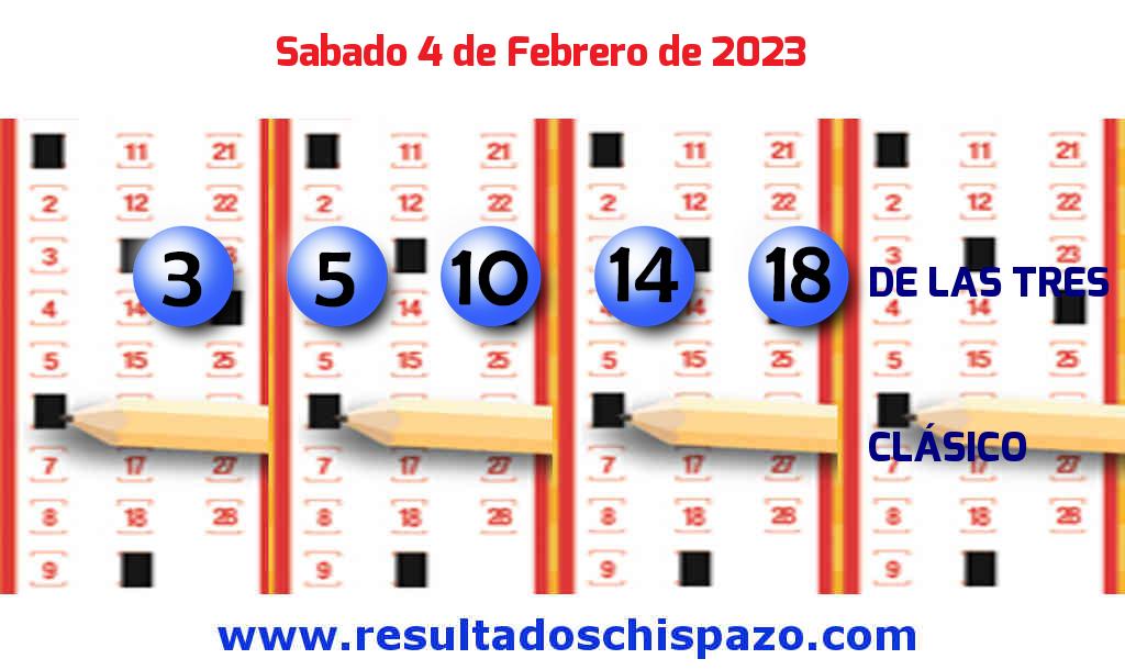 Resultados Chispazo de las 3 de hoy Sábado Boleto del Chispazo de las 3 de hoy 2023-02-04.