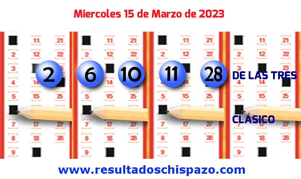 Resultados Chispazo de las 3 de hoy Miércoles Boleto del Chispazo de las 3 de hoy 2023-03-15.