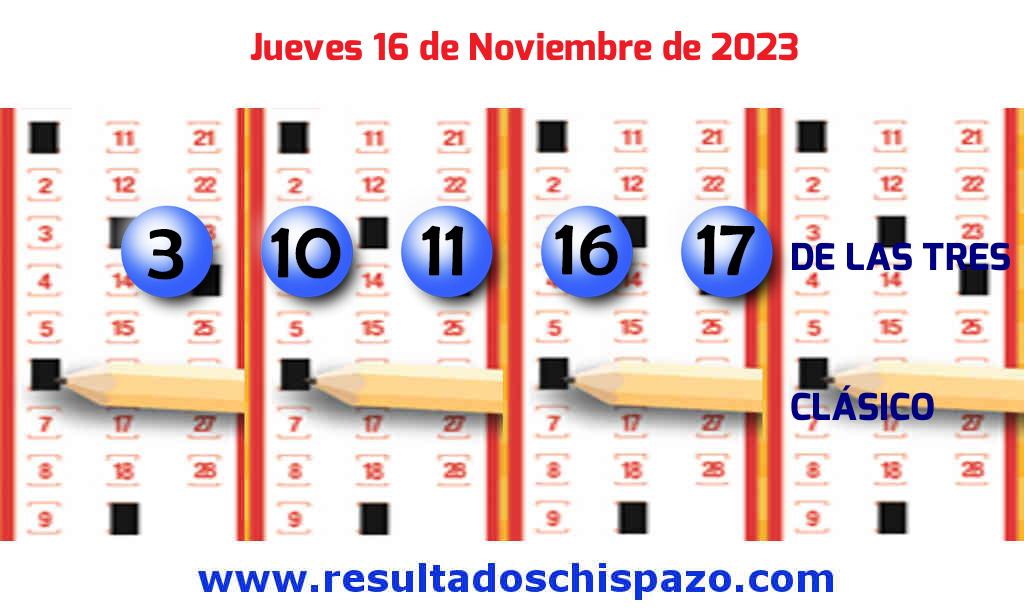 Resultados Chispazo de las 3 de hoy Jueves Boleto del Chispazo de las 3 de hoy 2023-11-16.