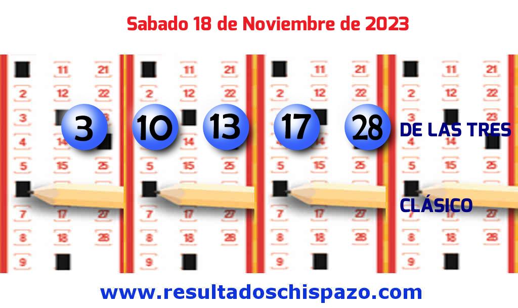 Resultados Chispazo de las 3 de hoy Sábado Boleto del Chispazo de las 3 de hoy 2023-11-18.
